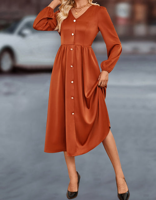 Load image into Gallery viewer, V-Neck Balloon Sleeve Midi Dress

