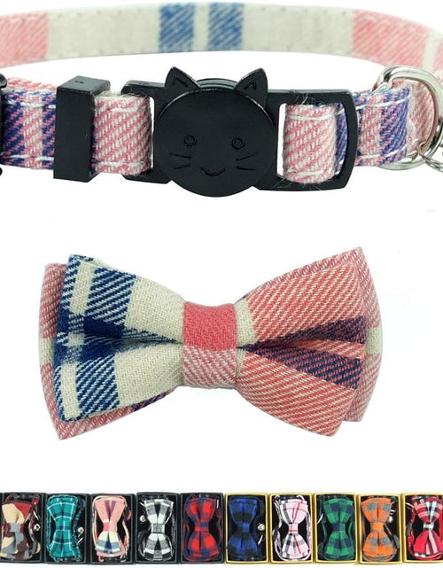 Load image into Gallery viewer, Cat Collar Breakaway with Bell and Bow Tie, Plaid Design Adjustable Safety Kitty Kitten Collars(6.8-10.8In)(Pink Plaid 2)
