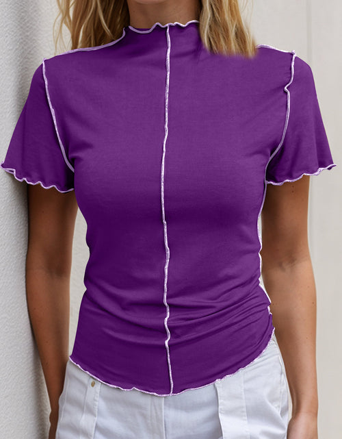 Load image into Gallery viewer, Basic Bae Contrast Trim Mock Neck Short Sleeve T-Shirt
