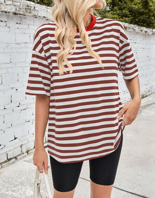 Load image into Gallery viewer, Lovelet Striped Round Neck Half Sleeve T-Shirt
