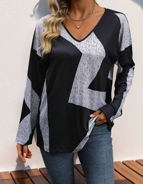 Load image into Gallery viewer, Perfee Color Block V-Neck Long Sleeve T-Shirt
