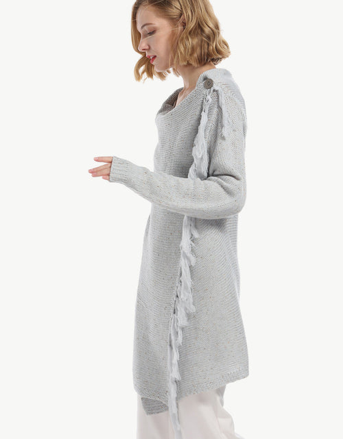 Load image into Gallery viewer, Angel Wings One-Button Tassel Tie Asymmetrical Hem Cardigan
