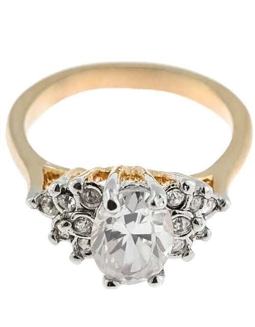 Load image into Gallery viewer, Vintage 1980's Cubic Zirconia Ring with Clear Austrian Crystals 18k Yellow Gold Electroplated by PVD Vintage Jewelry
