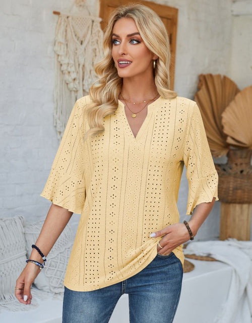 Load image into Gallery viewer, Eyelet Notched Half Sleeve T-Shirt
