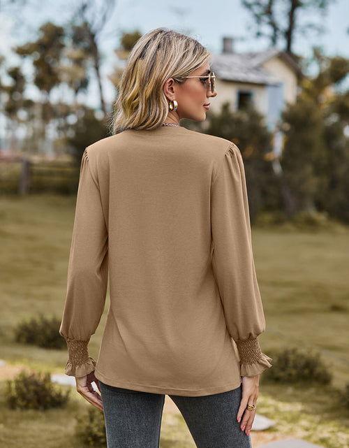 Load image into Gallery viewer, Notched Neck Flounce Sleeve Blouse
