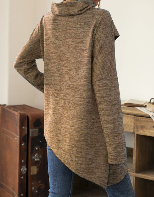 Load image into Gallery viewer, Asymmetrical Hem Cowl Neck Long Sleeve T-Shirt
