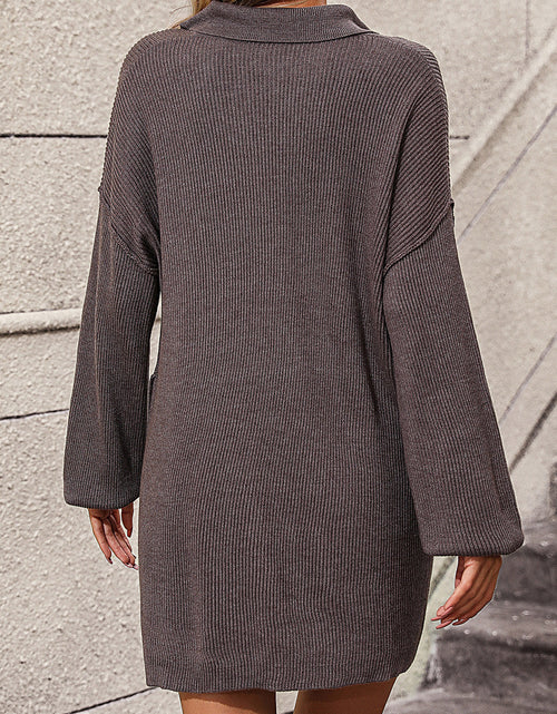 Load image into Gallery viewer, Collared Neck Long Sleeve Sweater Dress with Pockets
