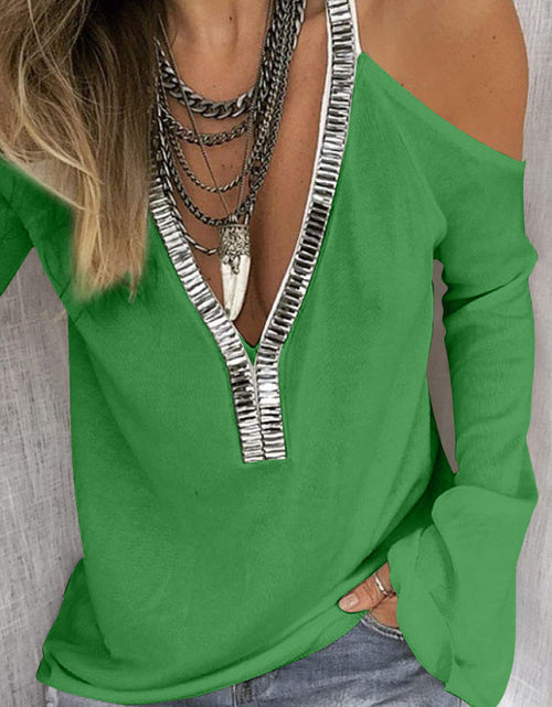 Load image into Gallery viewer, Sequin V-Neck Cold Shoulder Top
