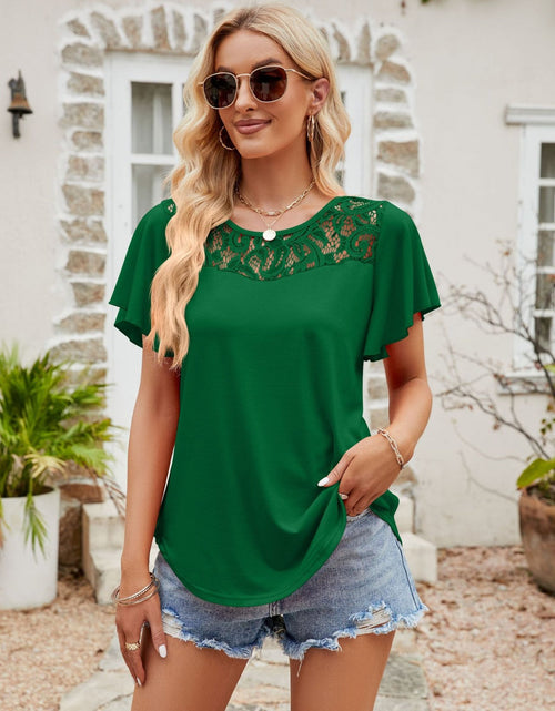 Load image into Gallery viewer, Lace Detail Round Neck Short Sleeve T-Shirt

