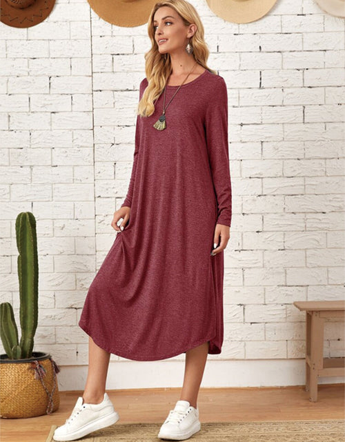 Load image into Gallery viewer, Pocketed Round Neck Long Sleeve Tee Dress
