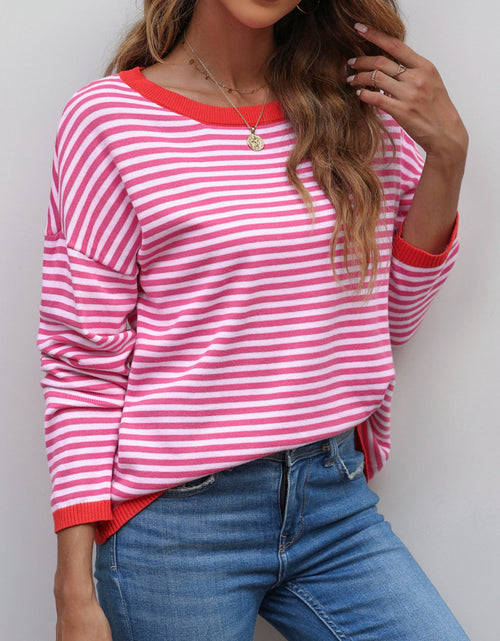 Load image into Gallery viewer, Striped Round Neck Drop Shoulder T-Shirt
