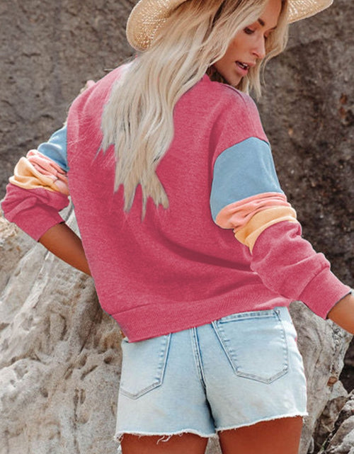 Load image into Gallery viewer, Color Block Round Neck Long Sleeve Sweatshirt
