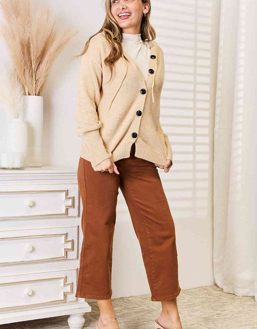 Load image into Gallery viewer, Woven Right Button-Down Long Sleeve Hooded Sweater
