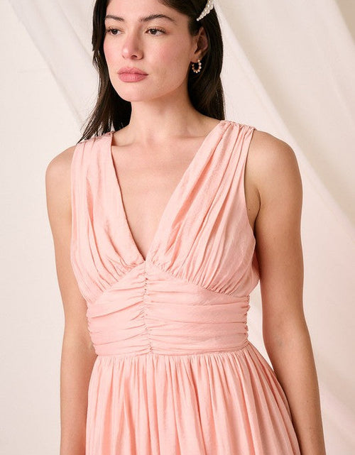 Load image into Gallery viewer, Mittoshop Ruched V-Neck Sleeveless Midi Dress
