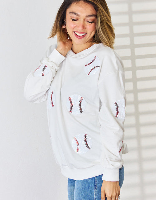Load image into Gallery viewer, Sequin Baseball Round Neck Dropped Shoulder Sweatshirt
