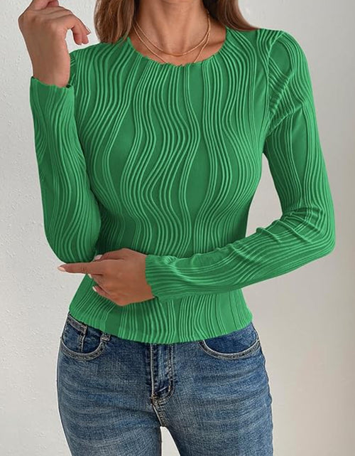 Load image into Gallery viewer, Textured Round Neck Long Sleeve Top
