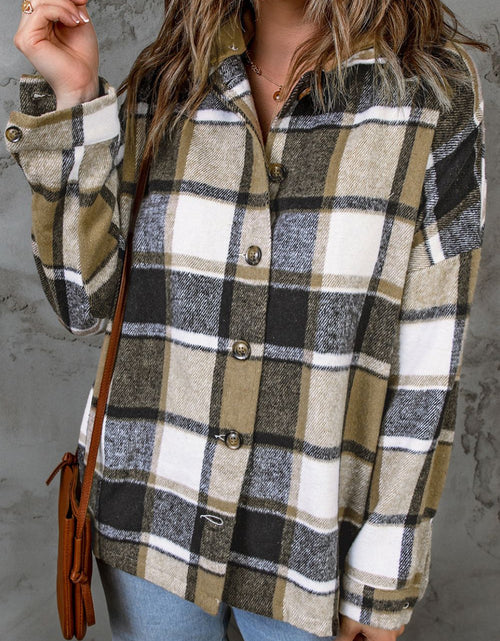 Load image into Gallery viewer, Plaid Button Up Hooded Shacket
