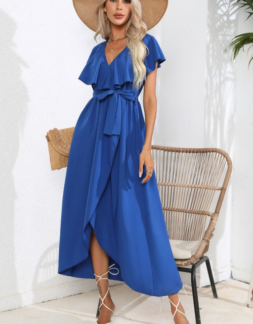 Load image into Gallery viewer, Ruffled Tied V-Neck Midi Dress
