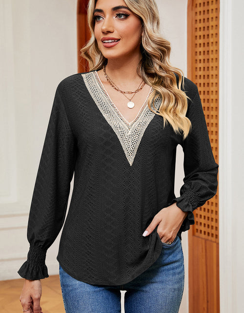 Load image into Gallery viewer, Eyelet V-Neck Flounce Sleeve T-Shirt
