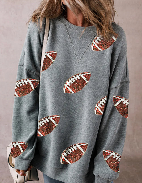 Load image into Gallery viewer, Sequin Football Round Neck Long Sleeve Sweatshirt
