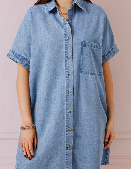 Load image into Gallery viewer, Button Down Short Sleeve Denim Dress
