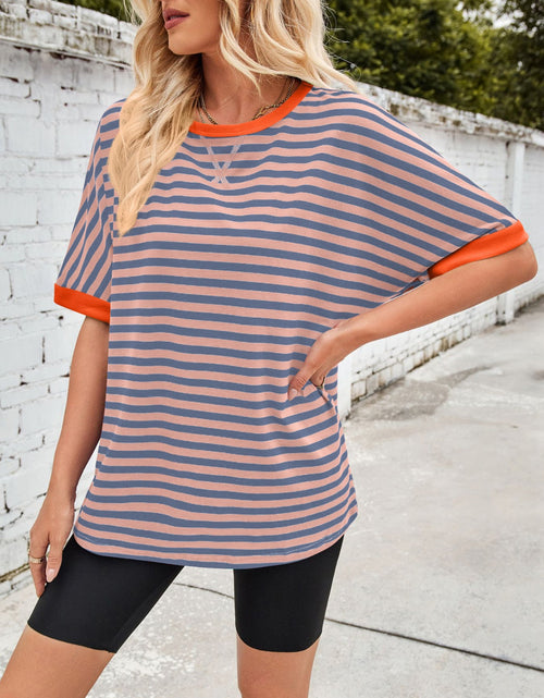 Load image into Gallery viewer, Lovelet Striped Round Neck Half Sleeve T-Shirt
