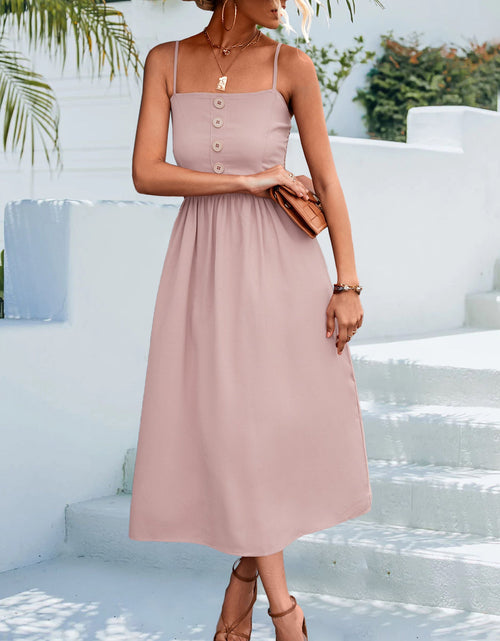 Load image into Gallery viewer, Decorative Button Spaghetti Strap Midi Dress
