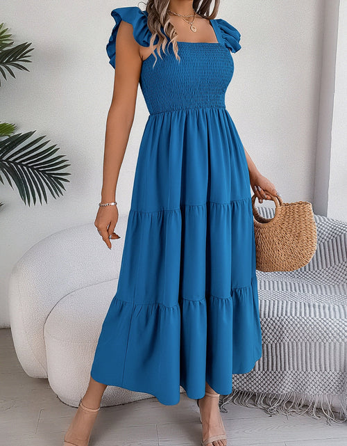 Load image into Gallery viewer, Smocked Square Neck Cap Sleeve Midi Dress
