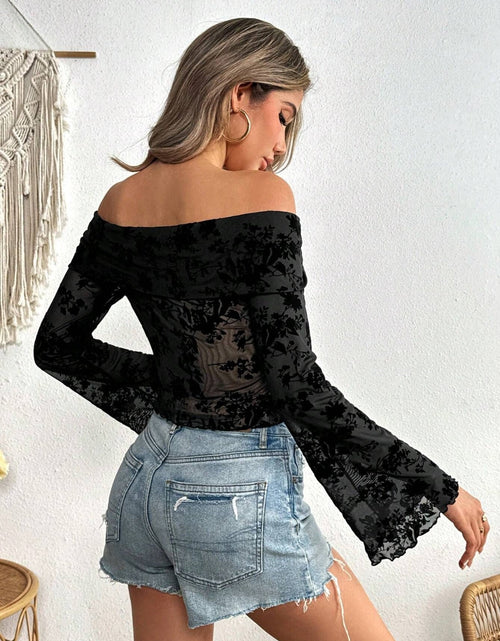 Load image into Gallery viewer, Off-Shoulder Flare Sleeve Lace Top
