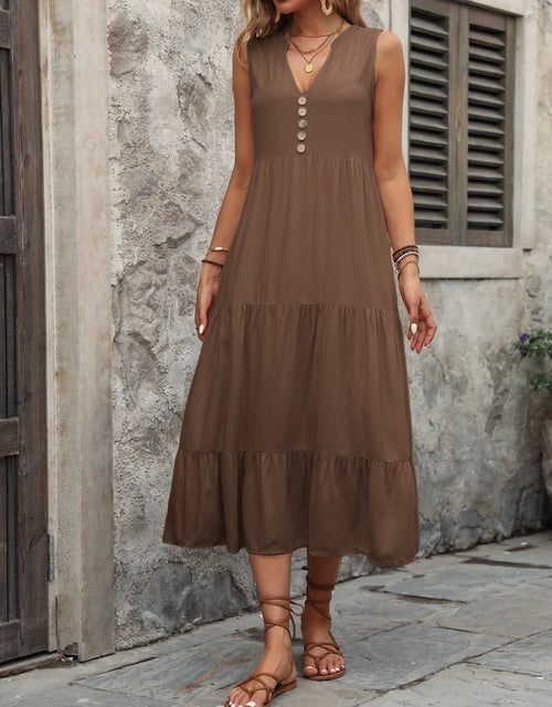 Load image into Gallery viewer, Ivy Lane Decorative Button Notched Sleeveless Dress
