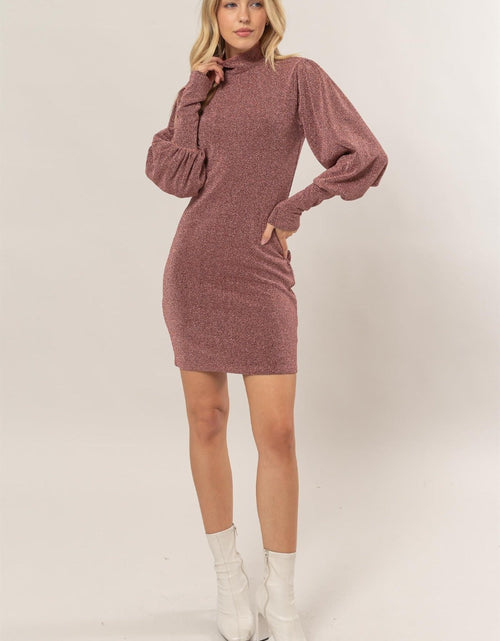 Load image into Gallery viewer, HYFVE Glitter Mock Neck Long Sleeve Mini Dress
