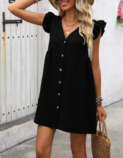 Load image into Gallery viewer, Ivy Lane Button Up V-Neck Cap Sleeve Mini Dress
