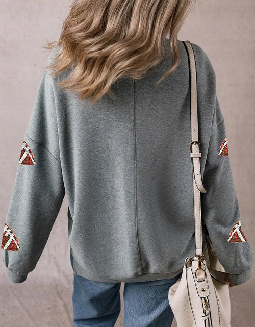 Load image into Gallery viewer, Sequin Football Round Neck Long Sleeve Sweatshirt
