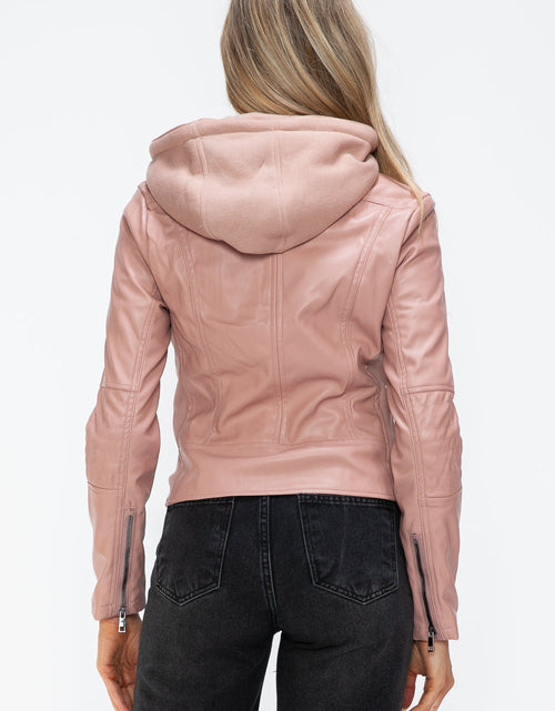 Load image into Gallery viewer, Snobbish Faux Leather Zip Up Drawstring Hooded Jacket
