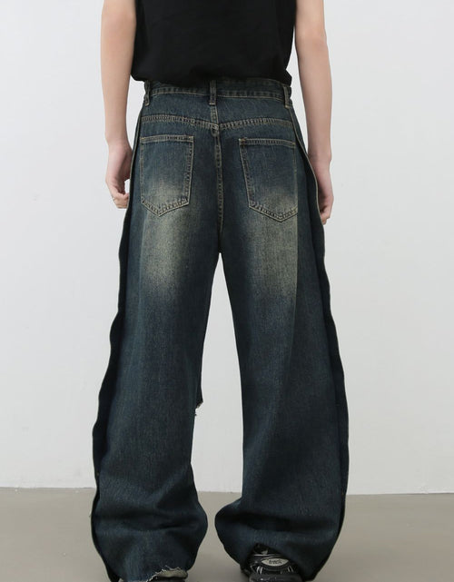 Load image into Gallery viewer, Men's Frayed Hem Distressed Wide Leg Jeans
