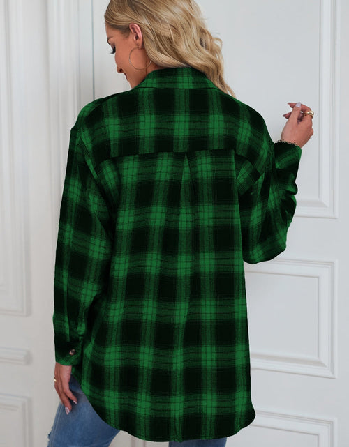 Load image into Gallery viewer, Plaid Button Up Dropped Shoulder Outerwear
