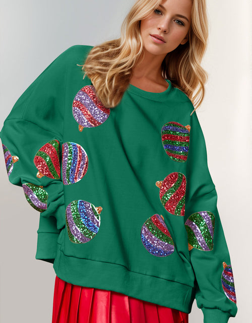 Load image into Gallery viewer, Double Take Christmas Element Sequin Round Neck Long Sleeve Sweatshirt
