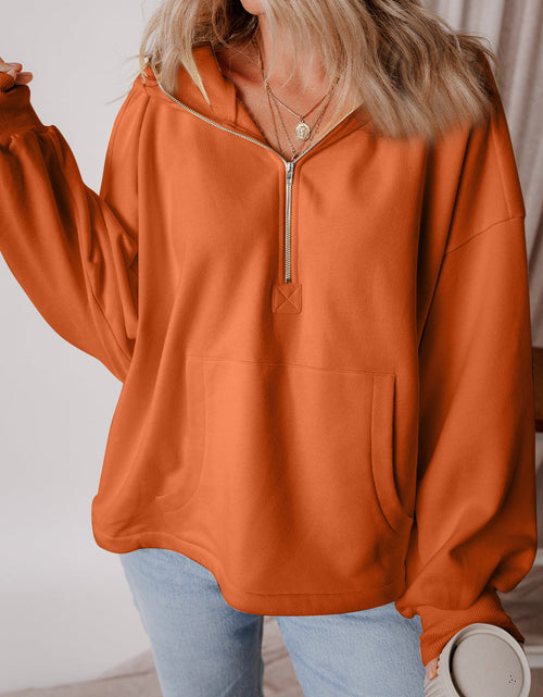 Load image into Gallery viewer, Pocketed Half Zip Dropped Shoulder Hoodie
