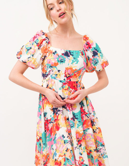 Load image into Gallery viewer, And The Why Square Neck Puff Sleeve Floral Dress
