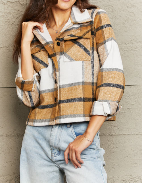 Load image into Gallery viewer, Plaid Collared Neck Jacket with Breast Pockets
