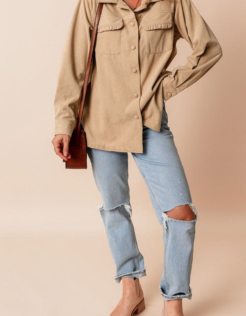 Load image into Gallery viewer, Frill Button Up Long Sleeve Shacket
