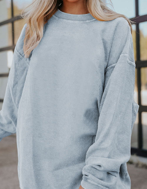 Load image into Gallery viewer, Ribbed Round Neck Drop Shoulder Sweatshirt
