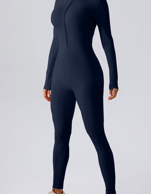 Load image into Gallery viewer, Half Zip Mock Neck Active Jumpsuit
