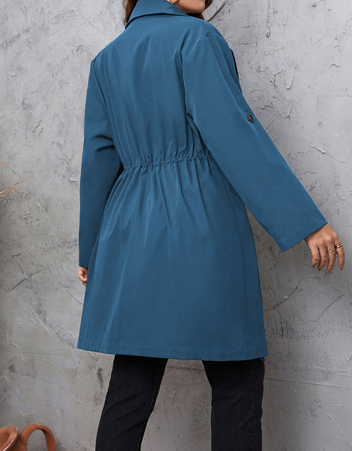 Load image into Gallery viewer, Honey Plus Size Lapel Collar Drawstring Roll-Tab Sleeve Trench Coat
