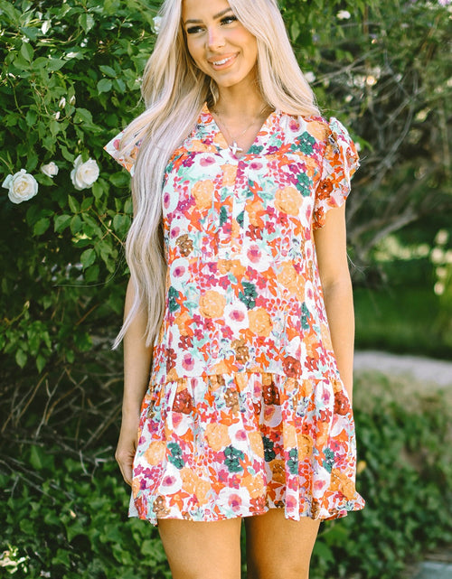Load image into Gallery viewer, Ruffled Printed Cap Sleeve Mini Dress
