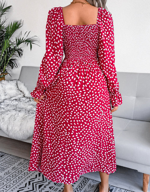 Load image into Gallery viewer, Smocked Square Neck Flounce Sleeve Dress
