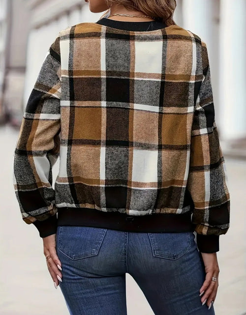 Load image into Gallery viewer, Plus Size Plaid Baseball Collar Zip Up Jacket
