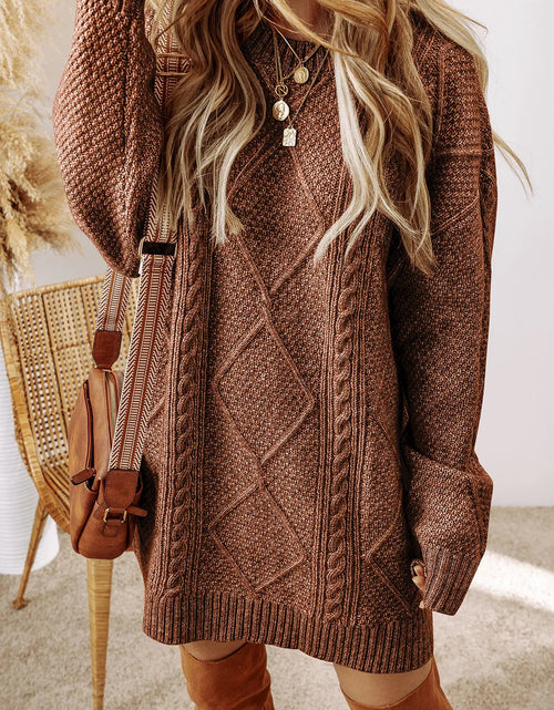 Load image into Gallery viewer, Cable-Knit Round Neck Sweater Dress

