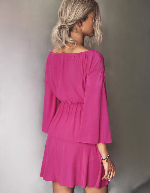 Load image into Gallery viewer, Tie Neck Flare Sleeve Mini Dress
