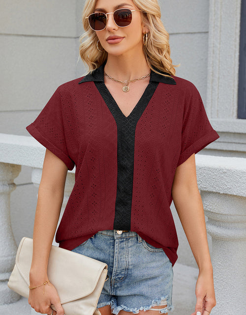 Load image into Gallery viewer, Eyelet Johnny Collar Short Sleeve T-Shirt
